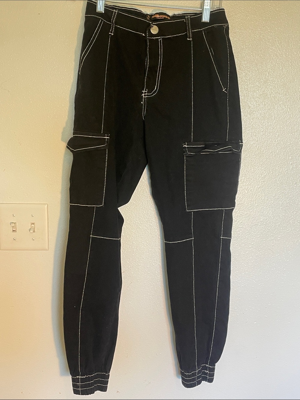 Dollhouse Black Cargo Ankle Pants with White Contrast Stitching